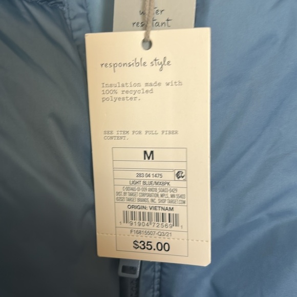 A New Day puffer zip up jacket size medium blue winter coat - Picture 5 of 6